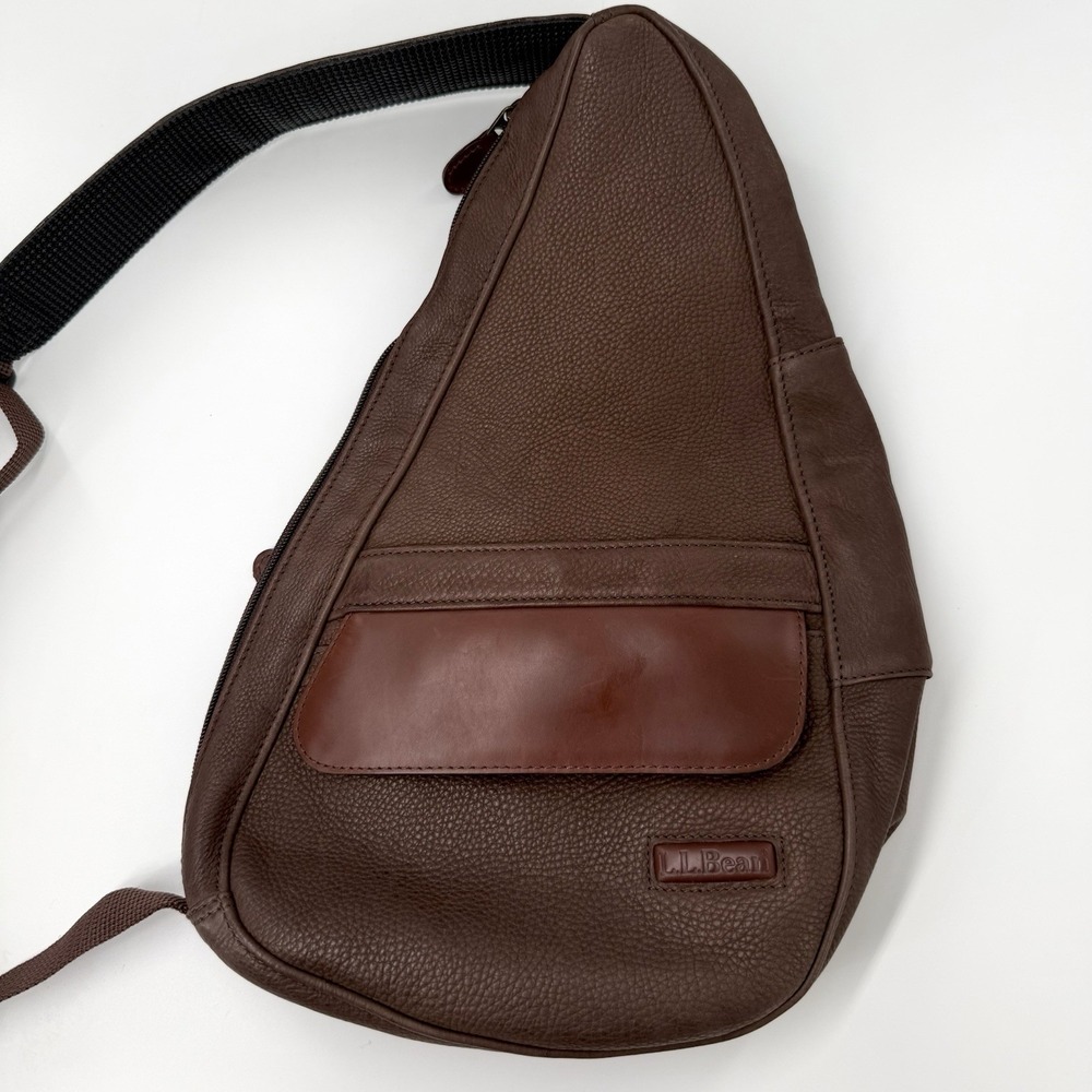L.L. Bean Ameribag Healthy Back Bag Brown Leather Crossbody Sling Backpack